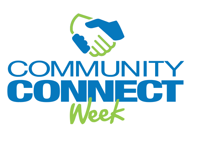 Icon of handshake with "community connect week".
