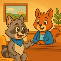 Champ the raccoon talking with a friend squirrel