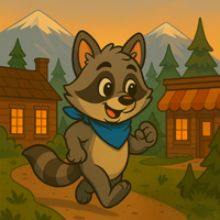 Champ the raccoon walking outside