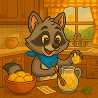 Champ the raccoon making lemonade