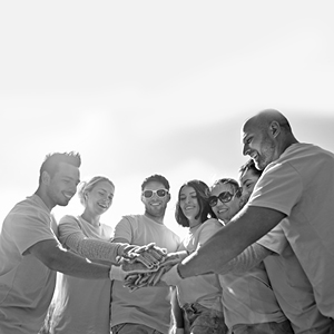 volunteers hands in the center